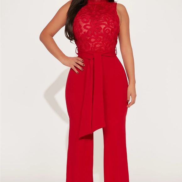 Elegant Red Lace Jumpsuit - Picture 1 of 3